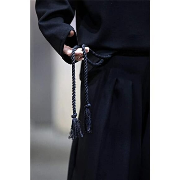 Mens Black Cotton Rope Belt Twisted Durable Slim Fit Adjustable Waist Tie - Picture 5 of 6